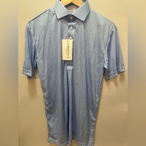 NWT! Collars & Co Semi-Spread Collar Polo Blue & white Houndstooth.Men’s Medium